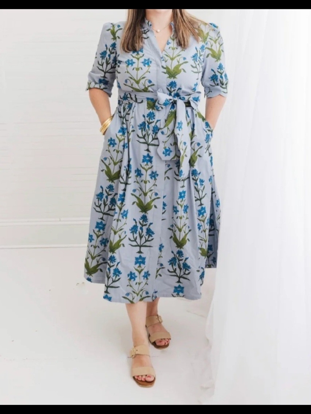 Iris Floral Tie-Waist Midi Dress-NWT